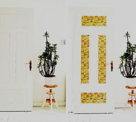s 13 unique ways to make your front door stand out, curb appeal, doors, Cover door panels with colorful paper