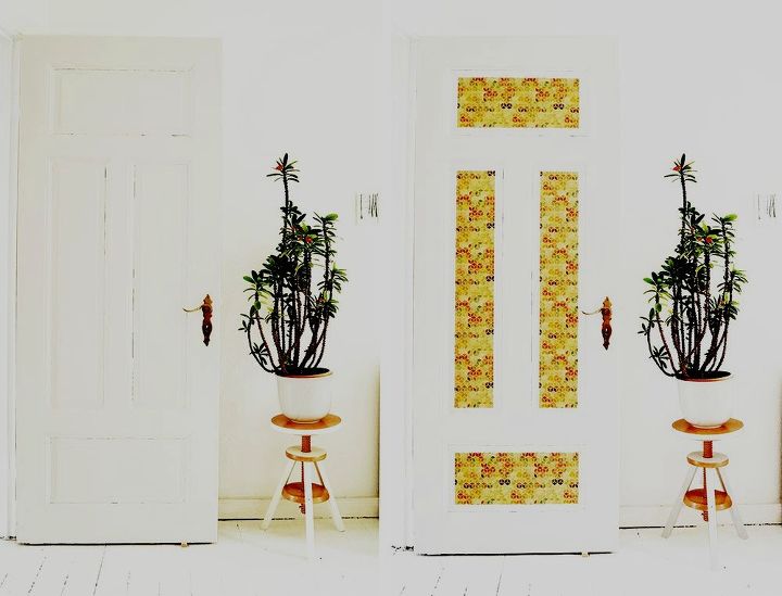 s 13 unique ways to make your front door stand out, curb appeal, doors, Cover door panels with colorful paper