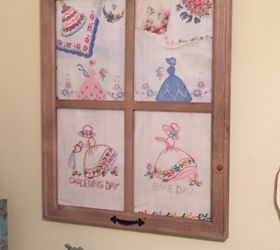 framed vintage linens and hankies , wall decor