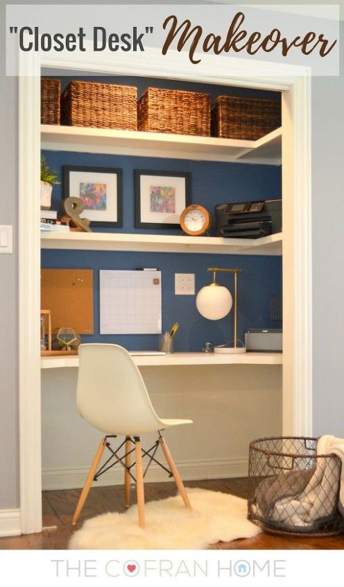 closet desk makeover, closet, home office, painting, storage ideas