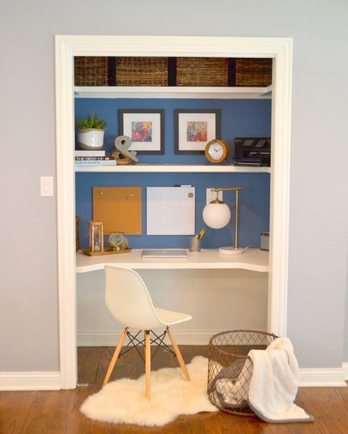 closet desk makeover, closet, home office, painting, storage ideas