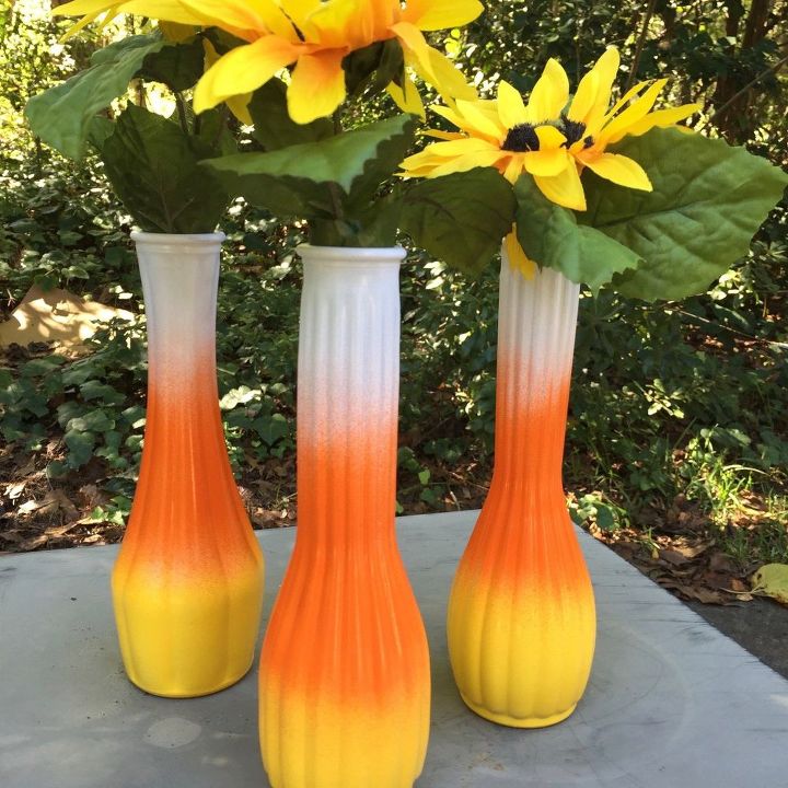 candy corn vases, crafts, how to, painting, seasonal holiday decor