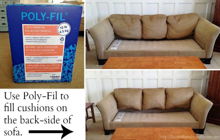 11 ways to make your beat up couch look brand new, Unzip saggy cushions and stuff with Poly Fil