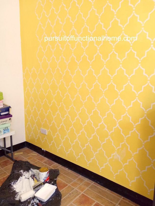 before and after a stenciled garage entryway, garages, home decor, how to, painting, wall decor