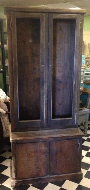 farmhouse cupboard upcycle with old fashioned milk paint, painted furniture, Drab old cupboard with great bones