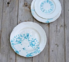 doily stenciled vintage plates