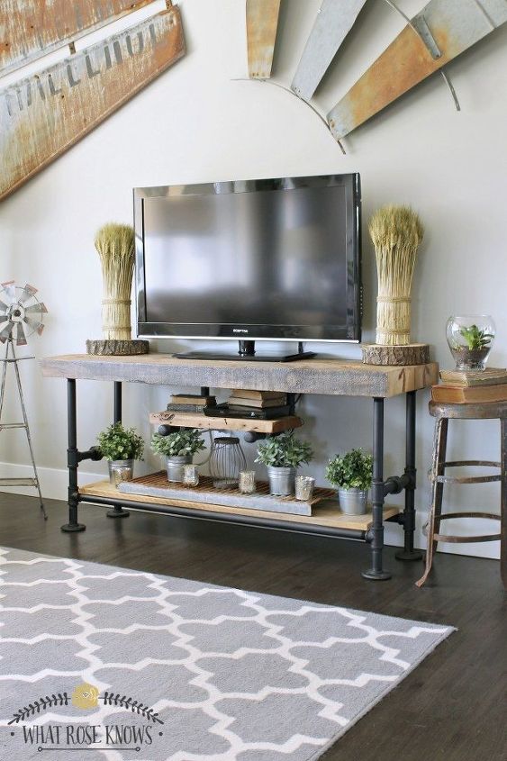 reclaimed wood black pipe tv stand, crafts, entertainment rec rooms, how to, living room ideas