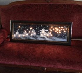christmas scene with lights using an old kitchen cabinet door , crafts, doors, kitchen cabinets, lighting, painting