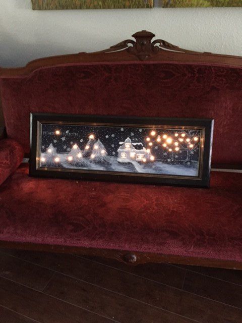 Christmas Scene With Lights Using An Old Kitchen Cabinet Door