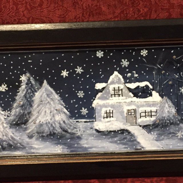 Christmas Scene With Lights Using An Old Kitchen Cabinet Door