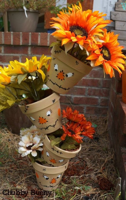 topsy tervy scarecrow painted pots, crafts, gardening, how to, painting, seasonal holiday decor