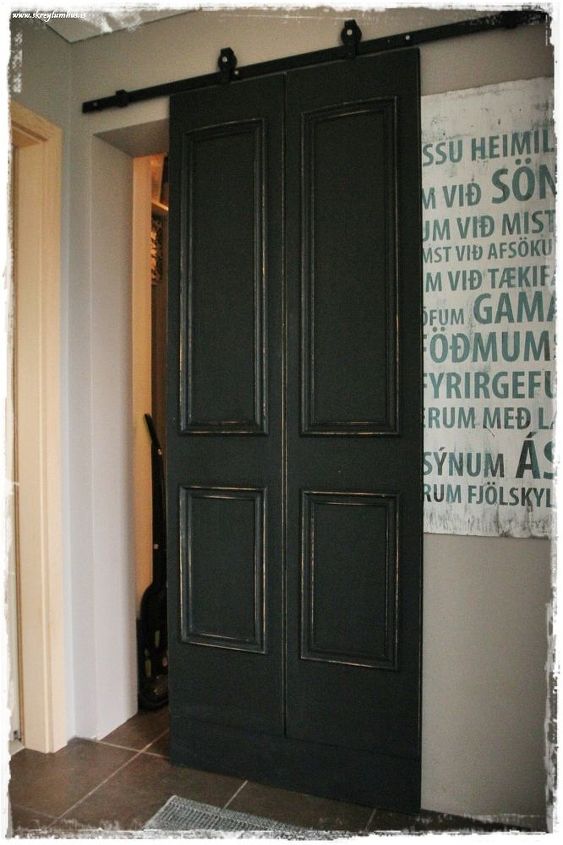 a twist on a barndoor , doors, painting, rustic furniture, wall decor