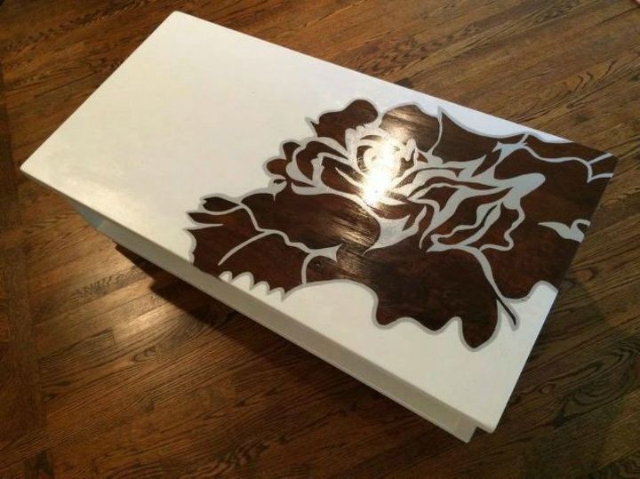 your quick catalog of gorgeous coffee table makeover ideas, This stenciled one with a dark rose