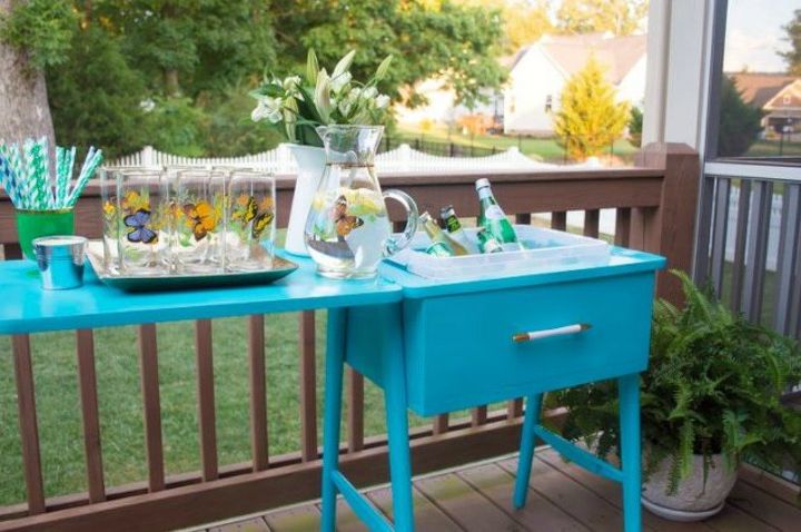 s 12 wildly creative ways to use your old sewing table, painted furniture, Reconstruct it into a super drink bar