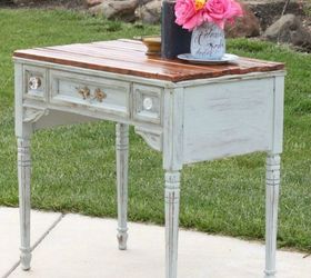 s 12 wildly creative ways to use your old sewing table, painted furniture, Give it a rustic top