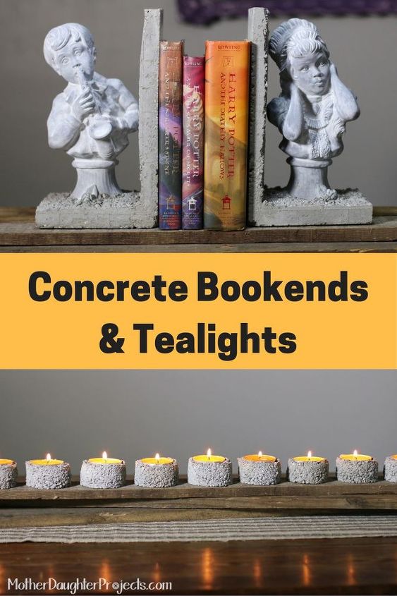 concrete bookends tealights, concrete masonry, crafts, how to, shelving ideas