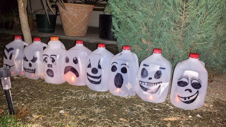 milk jugs pumpkins