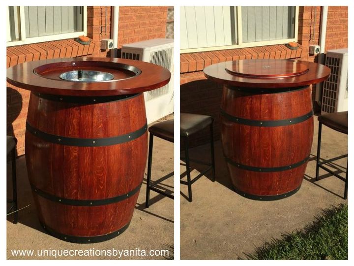 how to make a wine barrel table with built in wine bucket, how to, repurposing upcycling, Wine Barrel Table