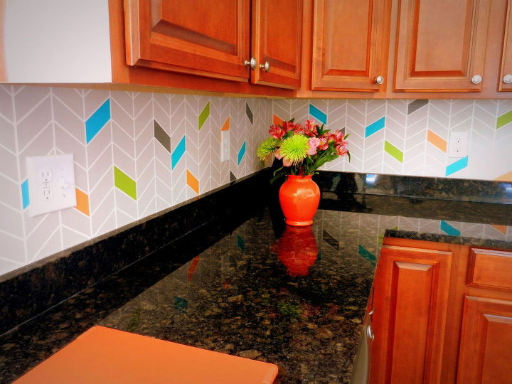 13 incredible kitchen backsplash ideas that aren t tile, Paint on a colorful chevron pattern