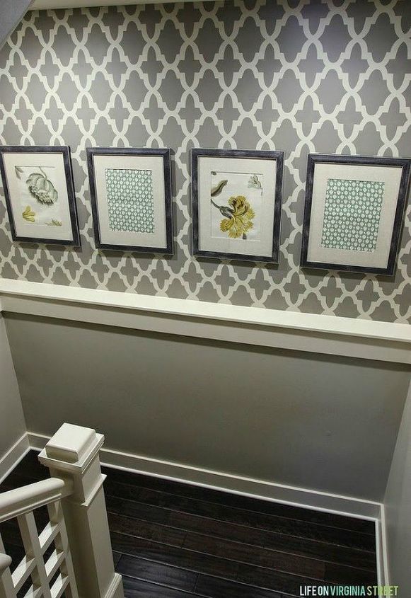 if your stairway walls are empty here s what you re missing, A statement wall with two toned stencils