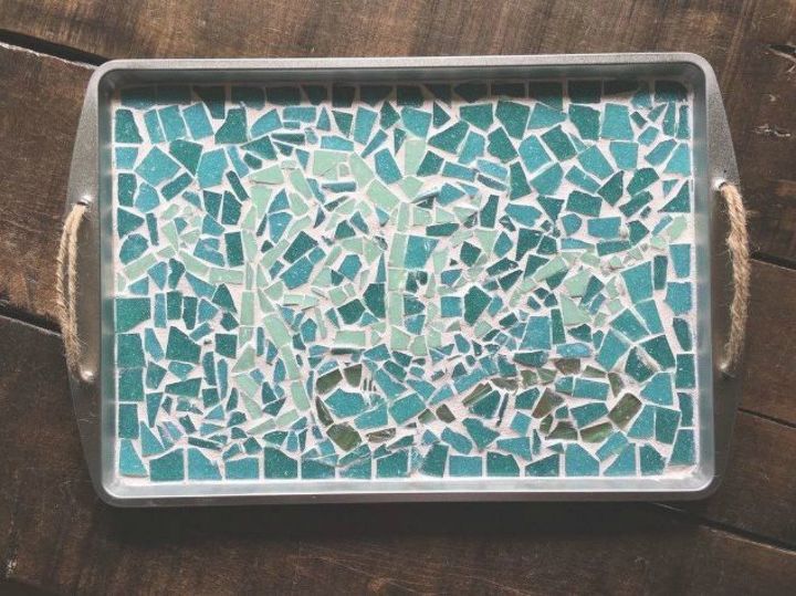 s don t throw out that old cookie sheet before you see these ideas, repurposing upcycling, Glue on mosaic for a colorful serving tray