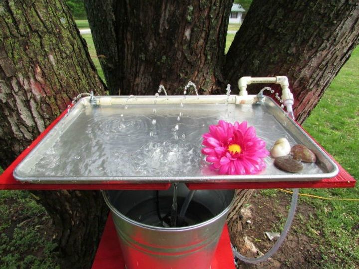 s don t throw out that old cookie sheet before you see these ideas, repurposing upcycling, Turn it into a bird bath for hummingbirds