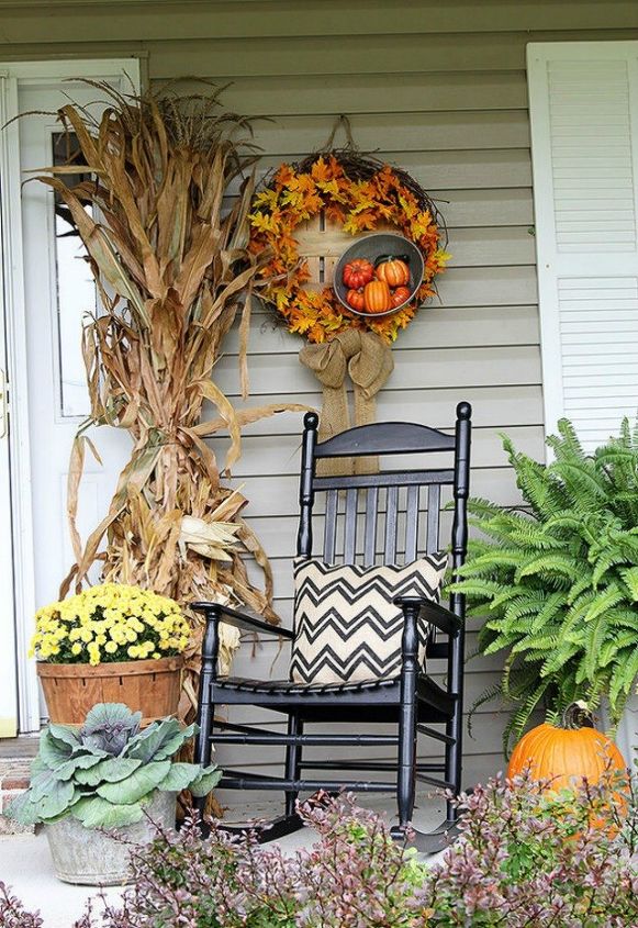 s these 17 fall porch ideas will give you that yummy warm feeling, porches, The dried and tall cornstalks on the door