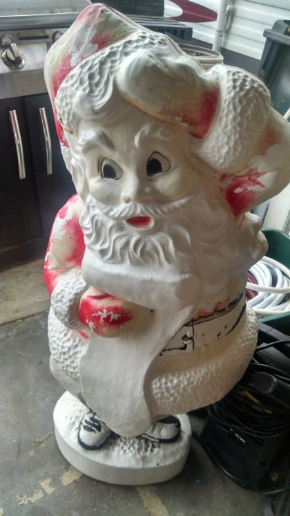 q vintage outdoor santa needs paint, christmas decorations, outdoor furniture, painted furniture, painting over finishes, seasonal holiday decor