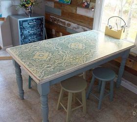 25 awesome ways to upgrade your home using stencils, Turn a dumpster table into a farmhouse beauty