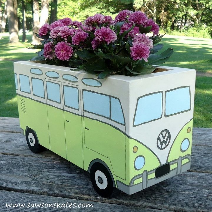 Flower Power Painted Wood Bus Planter Container Gardening Crafts How To Flower Power Painted Wood Bus Planter Container Gardening Crafts How To
