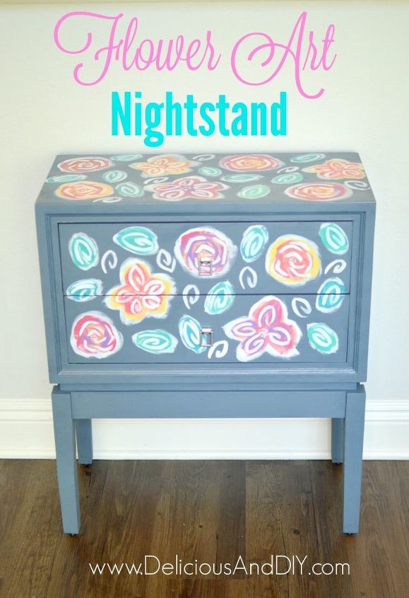 flower art nightstand, crafts, gardening, painted furniture