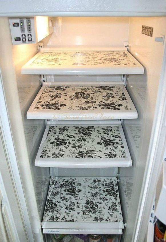 s 14 sneaky ways to fake a high end look with contact paper, Give the inside of your fridge some design