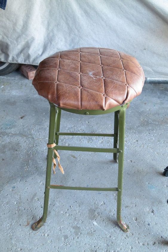 q is it possible to paint or stain a graphic on leather without bleed , crafts, painted furniture, painting upholstered furniture, Drafting stool to be reupholstered in leather