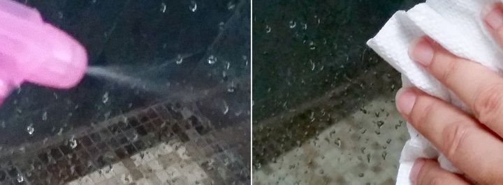3 ingredient green diy soap scum remover for your glass shower doors, Last but not least let s clean the outside
