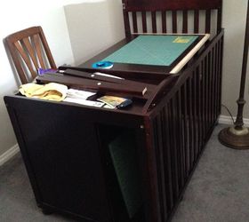 repurposed baby crib sewing table, bedroom ideas, painted furniture