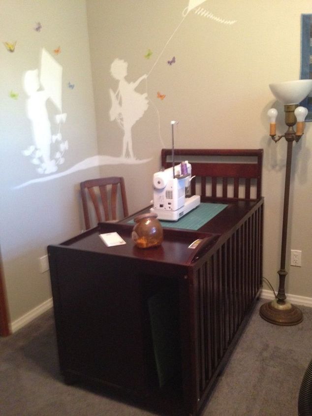 repurposed baby crib sewing table, bedroom ideas, painted furniture