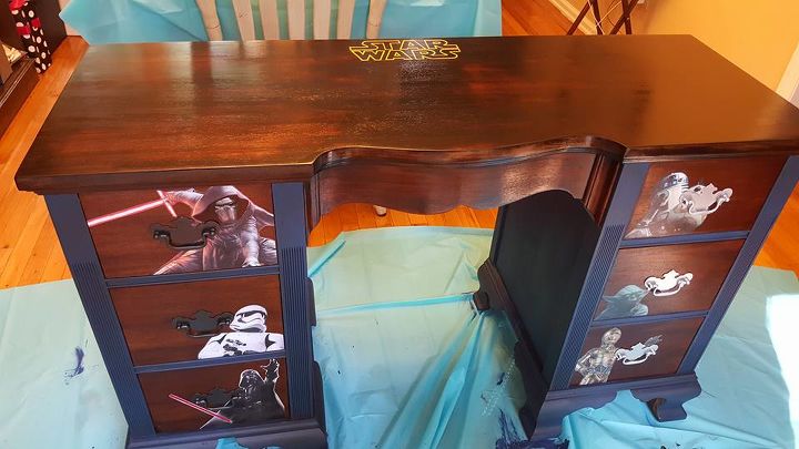 old auction desk turned into boys ultimate star wars desk, bedroom ideas, painted furniture