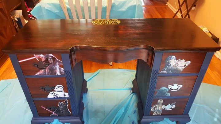 old auction desk turned into boys ultimate star wars desk, bedroom ideas, painted furniture