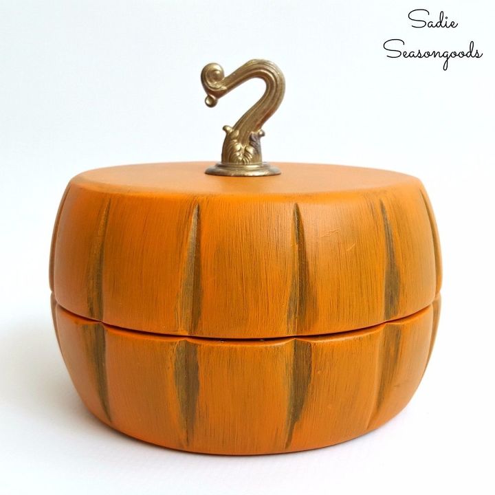 autumn pumpkin trinket box from salad bowls, crafts, repurposing upcycling, seasonal holiday decor