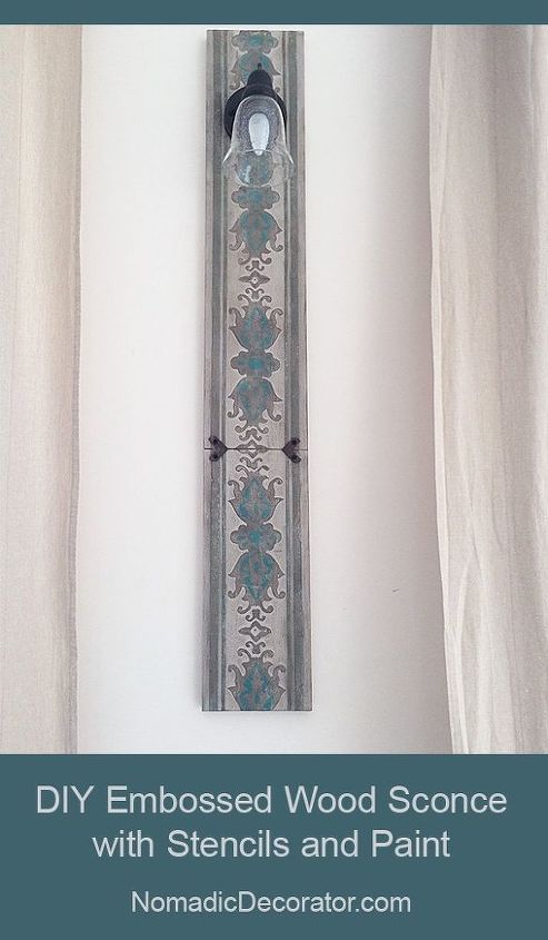 diy wood sconce with embossed stenciled design, crafts, home decor, painting