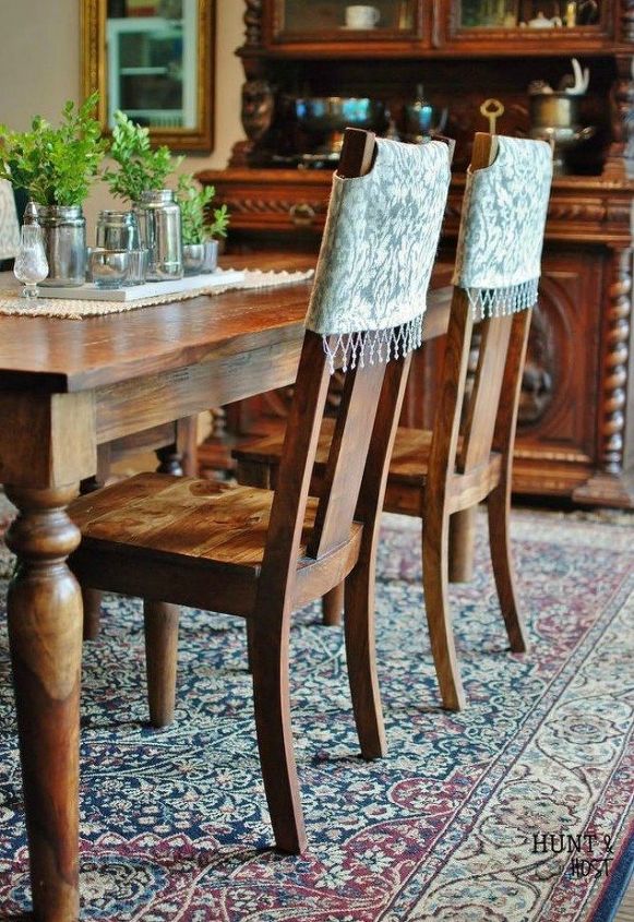 s 12 ways to revamp your dining room chairs before the holidays, Hang a chair cover to add color