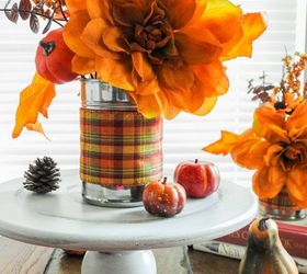 fall decorating recycled tin cans, crafts, repurposing upcycling, seasonal holiday decor