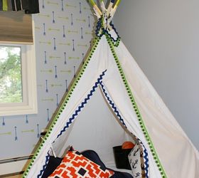 before and after an arrow stenciled boys bedroom, bedroom ideas, home decor, painting, wall decor