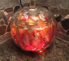 easy fall decor with a glass pumpkin jar, craft rooms, home decor, seasonal holiday decor