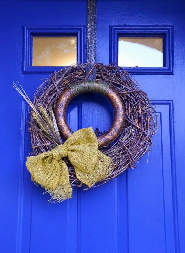 s your quick catalog of gorgeous fall wreaths, crafts, wreaths, This glittered one against a blue door