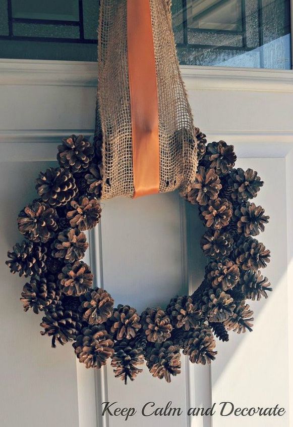 s your quick catalog of gorgeous fall wreaths, crafts, wreaths, This one made with a bunch of pine cones