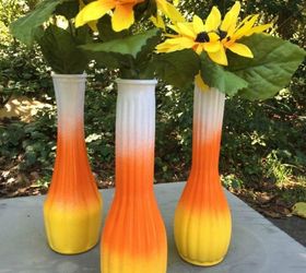 s don t throw out your boring glassware before you see these 11 ideas, Spray paint vases in candy corn colors
