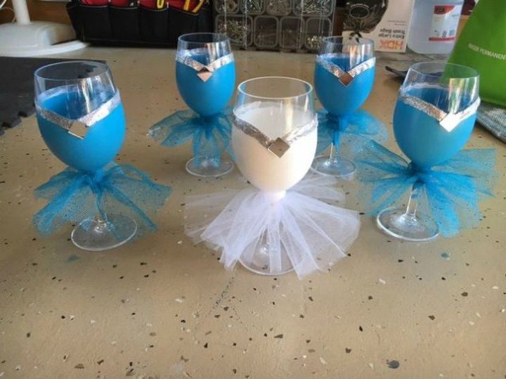 s don t throw out your boring glassware before you see these 11 ideas, Dress up wine glasses for a bridal party