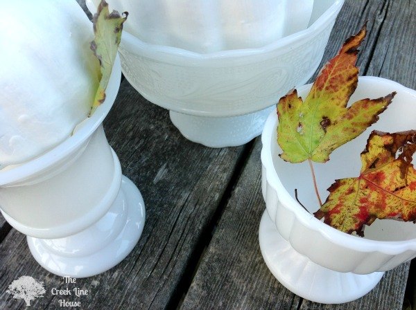 white painted pumpkins and milk glass, crafts, home decor, how to, repurposing upcycling, seasonal holiday decor