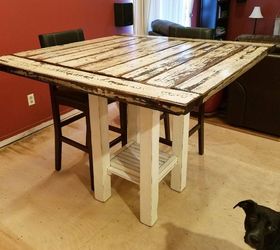 reclaimed wood bar height farmhouse table, dining room ideas, kitchen design, painted furniture, rustic furniture